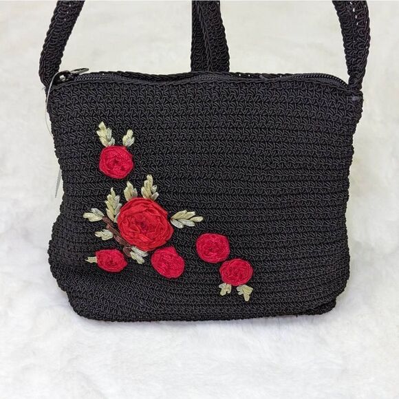 Crazy Horse by Liz Claiborne Women's Rose Handbag Black Size 6"x8" NWT - Picture 3 of 10